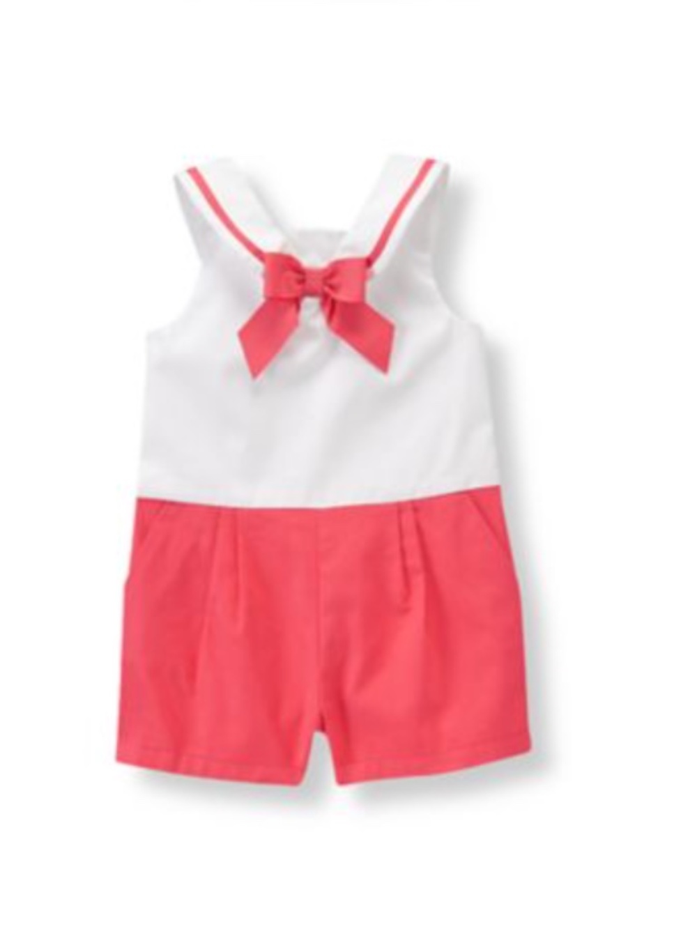 Janie & Jack Girl's White & Coral Sailor Romper | 100% Cotton | 18-24M